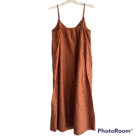 Women’s Floral Embroidered VNeck Midi Dress Universal Thread Rust Orange Size XS - Picture 5 of 8